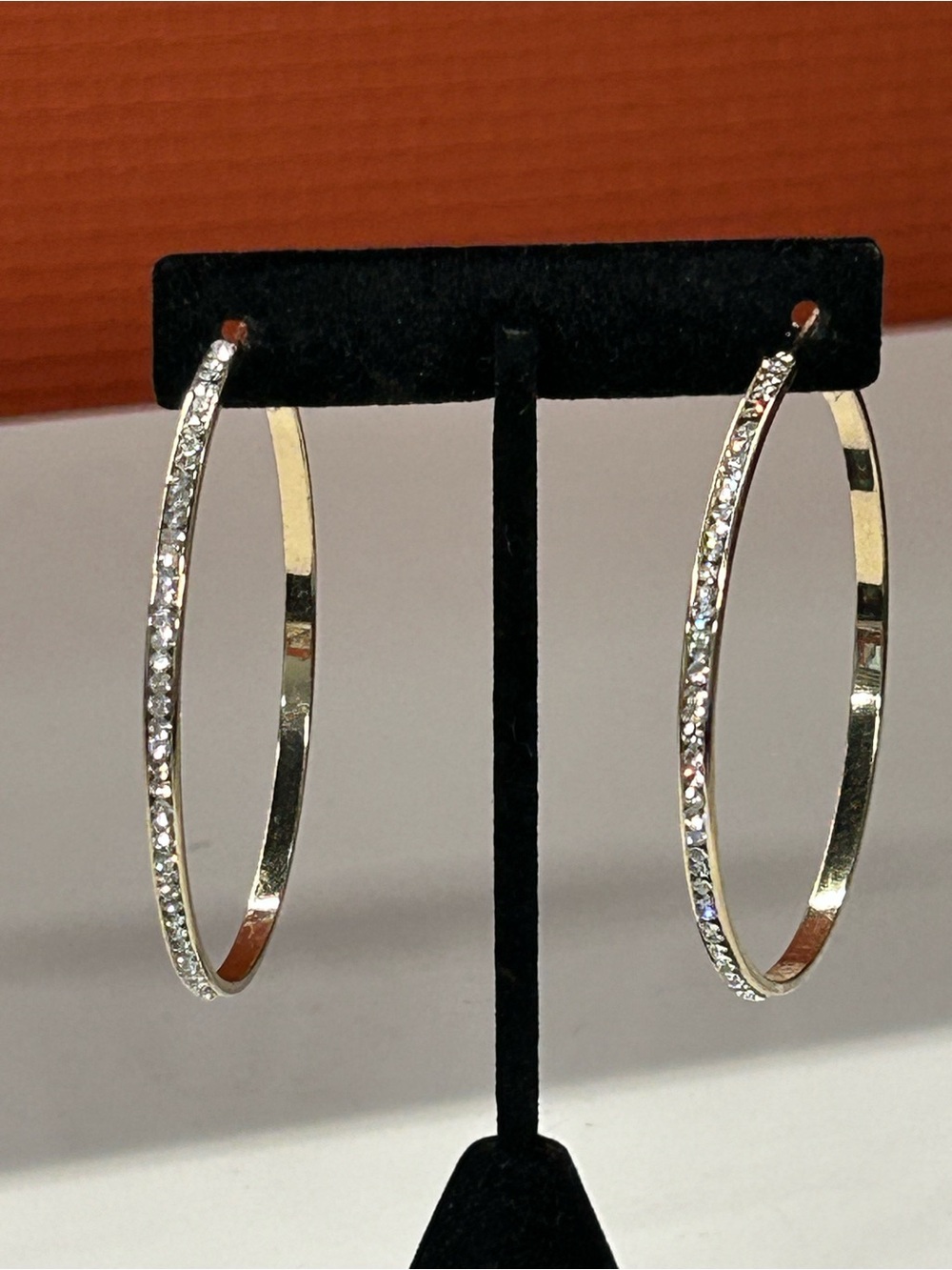 Large Gold Tone Rhinestone Hoop Earrings